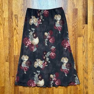Brown Floral Romantic Maxi Skirt